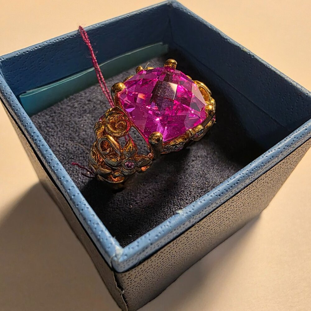 Hot Pink & Gold Cocktail Ring